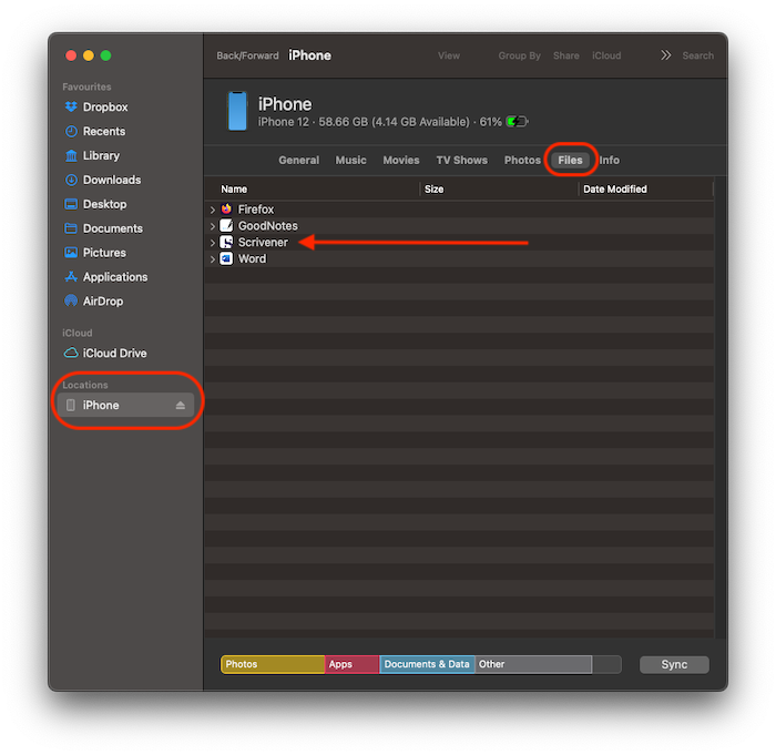 Finder 中通過 USB 傳輸文件