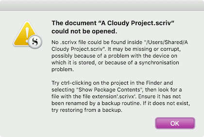 Scrivener 常見同步错誤提示