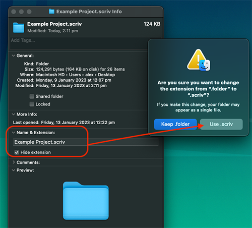 警告訊息中的 Use .scriv 按鈕